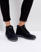 Palladium Pampa Black Lo Cuff Suede Flat Ankle Boots - Black