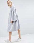 Asos White Midi Dress With Split Sleeve Detail - Gray