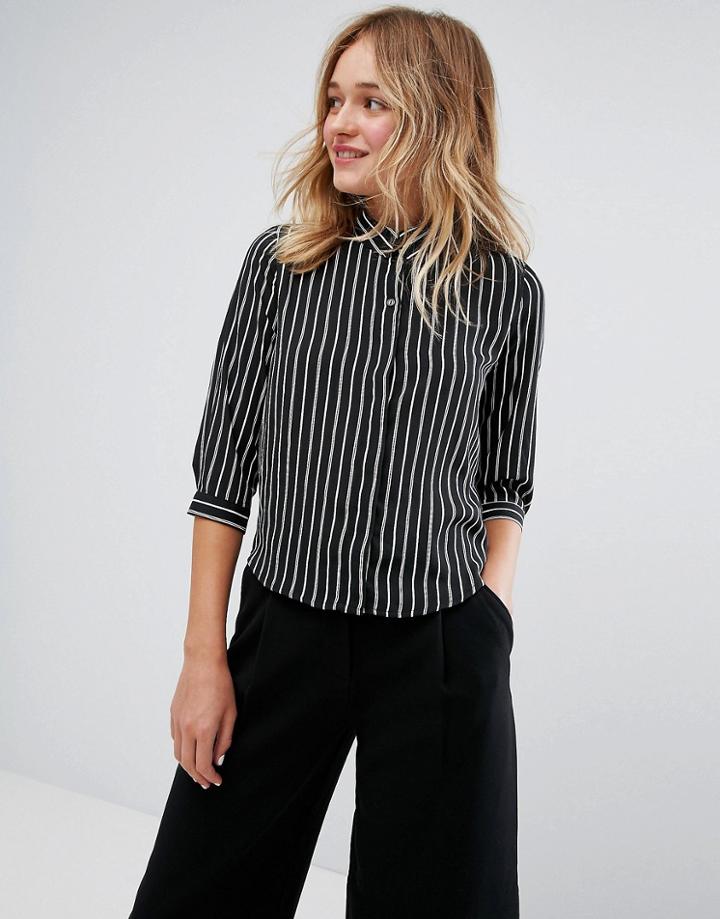 Monki Stripe Open Back Shirt - Black