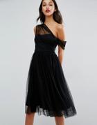 Asos Dobby Mesh One Shoulder Prom Dress - Black