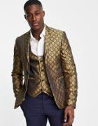 Bolongaro Trevor Blue Floral Super Skinny Fit Suit Jacket