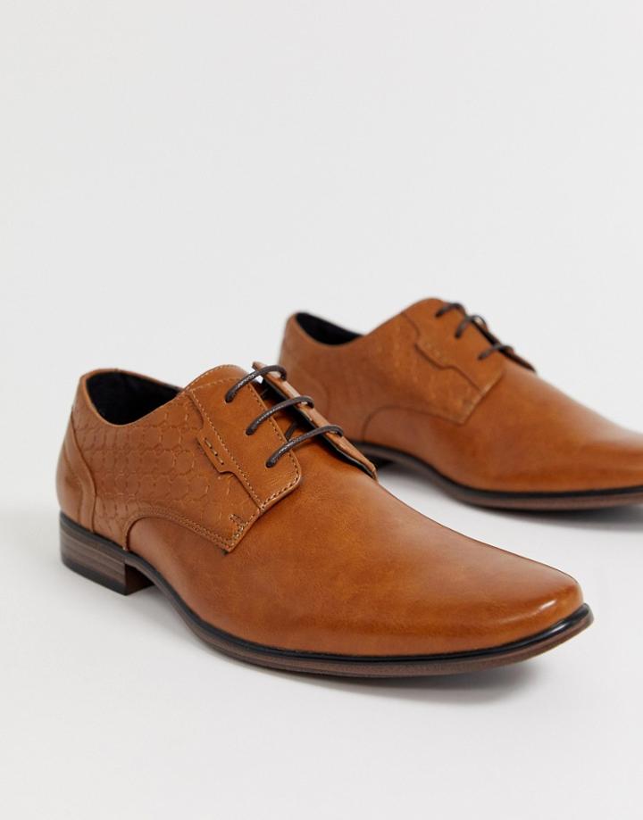 River Island Monogram Derby Shoes In Tan - Tan