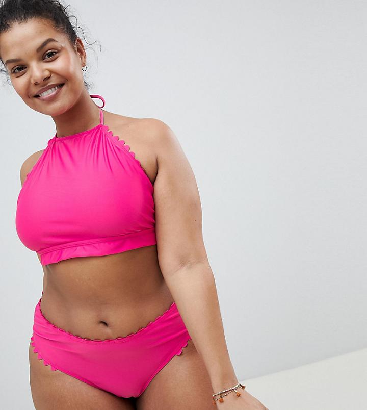 Brave Soul Plus Size High Neck Bikini Set - Pink