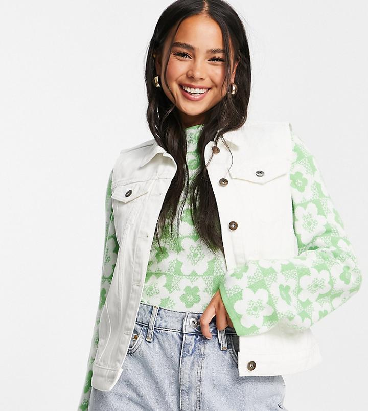 Collusion Shrunken Sleeveless Denim Jacket-white
