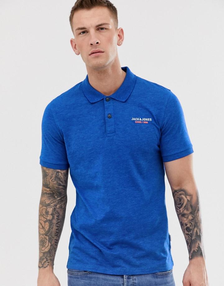 Jack & Jones Core Slim Fit Chest Branding Polo In Blue Melange - Blue