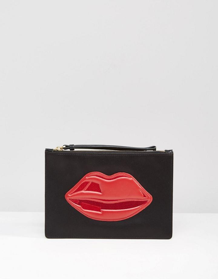 Lulu Guinness Clutch Bag With Lips - Black Red