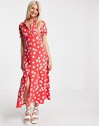 Asos Design Ultimate Midi Tea Dress In Red Floral Print-multi