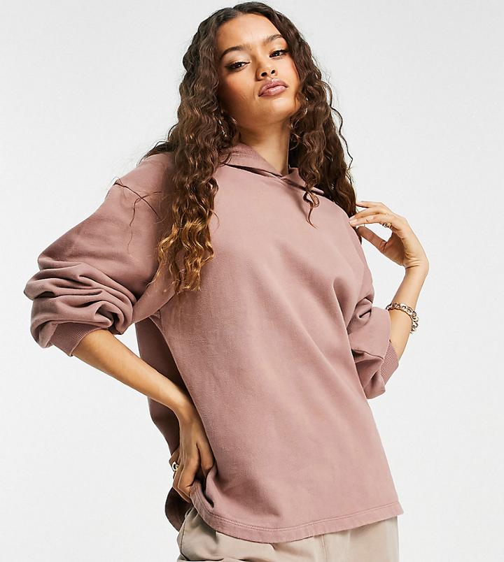 Asos Design Petite Minimal Hoodie In Washed Heather-purple