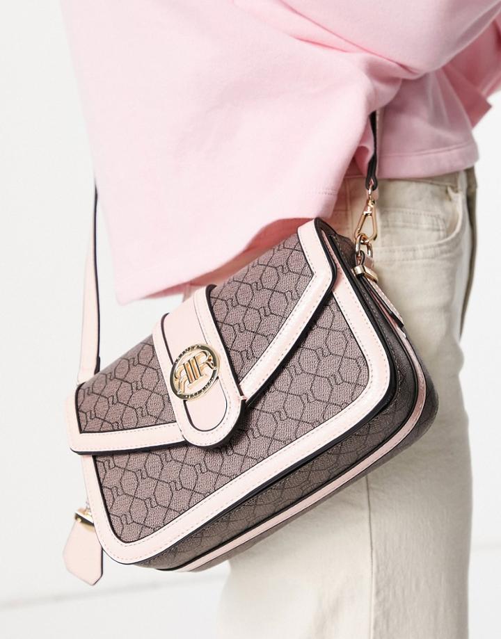 River Island Monogram Satchel Bag In Brown