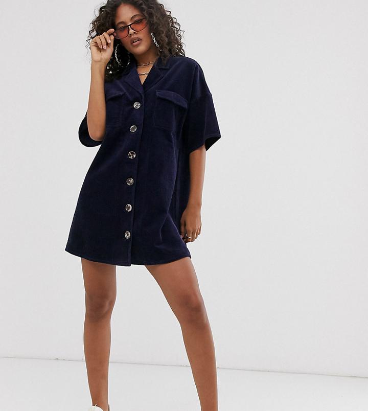 Asos Design Tall Cord Shirt Dress In Blue