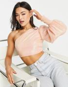 Naanaa Sequin One Shoulder Top In Light Pink