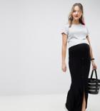 Asos Design Maternity Maxi Skirt With Button Front And Split Detail-black