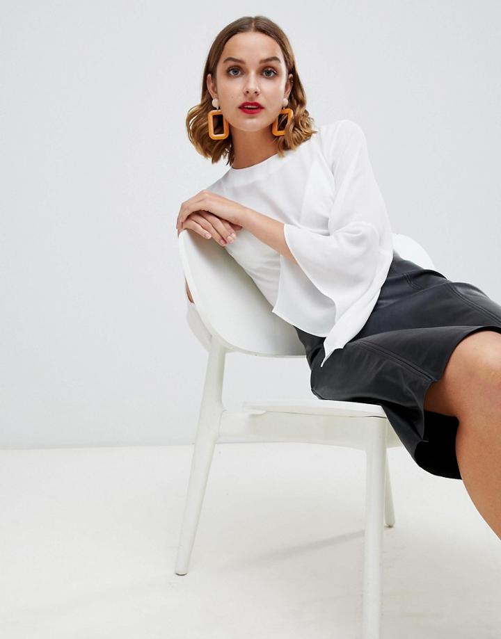 Warehouse Blouse With Flute Sleeves In Ivory - White