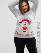 Club L Plus Ruldoph Happy Holidays Sweater - Gray