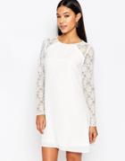 Lipsy A Line Swing Dress With Lace Sleeve - Cream