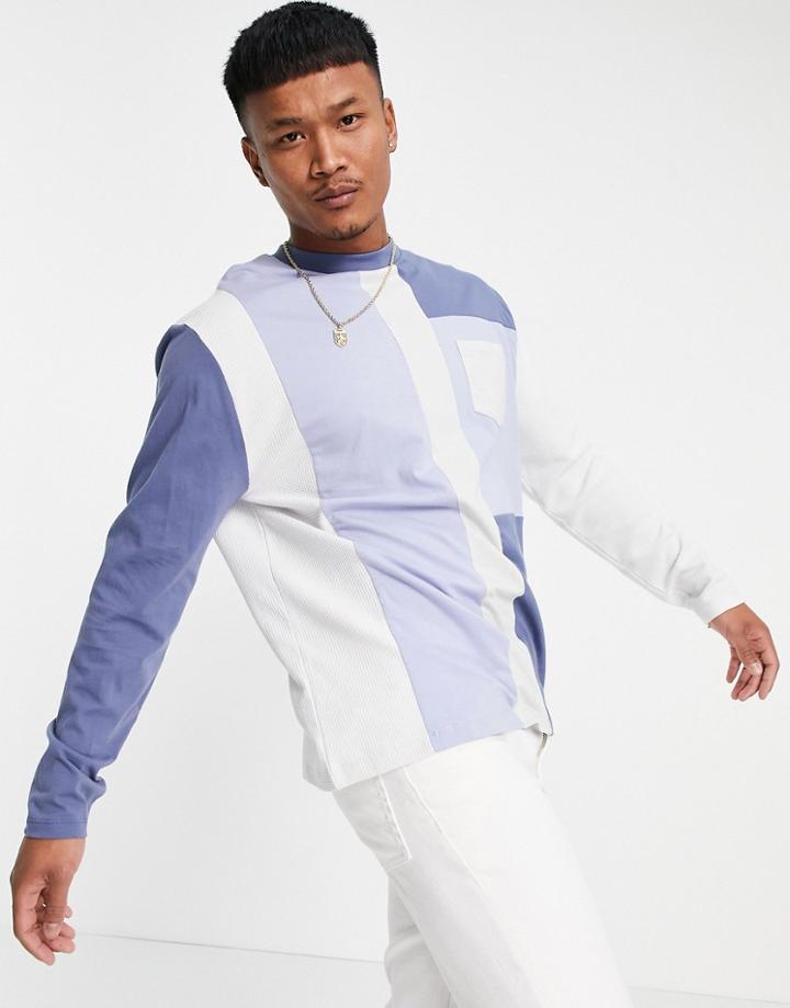 Asos Design Oversized Long Sleeve T-shirt In Blue Color Block-blues