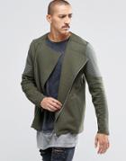 Asos Jersey Biker Jacket With Quilted Panels In Khaki - Khaki