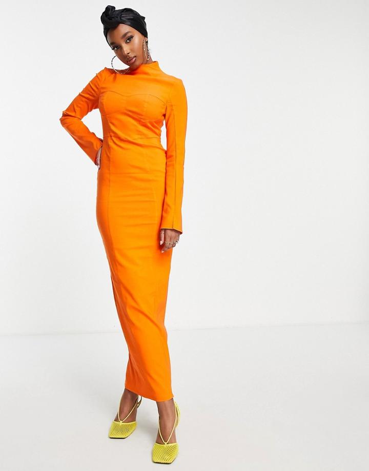 Asos Design Strutured Maxi Dress With Seam Detail In Orange