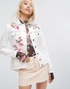 Arrive Embroidered Denim Jacket With Studs - White