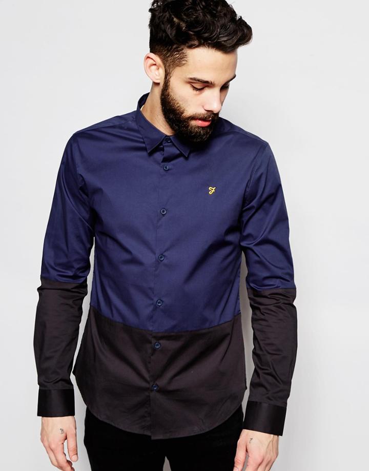 Farah Shirt With Color Block Slim Fit - Ink