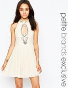 Maya Petite Embellished Prom Dress With Keyhole Neck - Cream