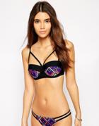 Asos Diamond Geo-tribal Print Lattice Longline Bikini Top - Aztec Print