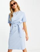 Vero Moda Aware Organic Cotton T-shirt Midi Dress With Belted Waist In Light Blue-blues