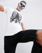 Asos Halloween Muscle Fit T-shirt With Rib Cage Print-black
