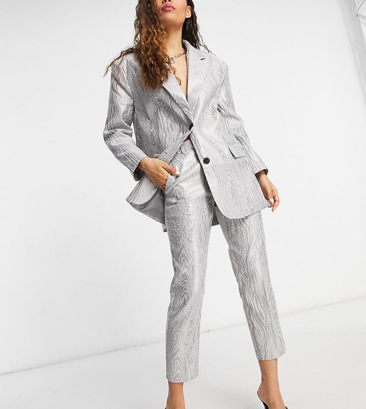 Asos Design Petite Moire Suit Pants In Metallic-silver
