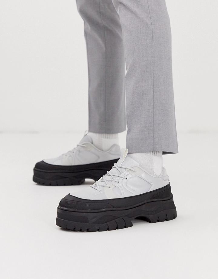 Asos Design Sneakers With Reflective Detail And Chunky Sole-black