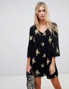 Wild Honey Swing Dress With All Over Embroidery - Black