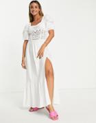 Asos Design Crochet Insert Cotton Poplin Maxi Dress In White