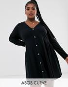 Asos Design Curve Smock Side Button Through Dress-black