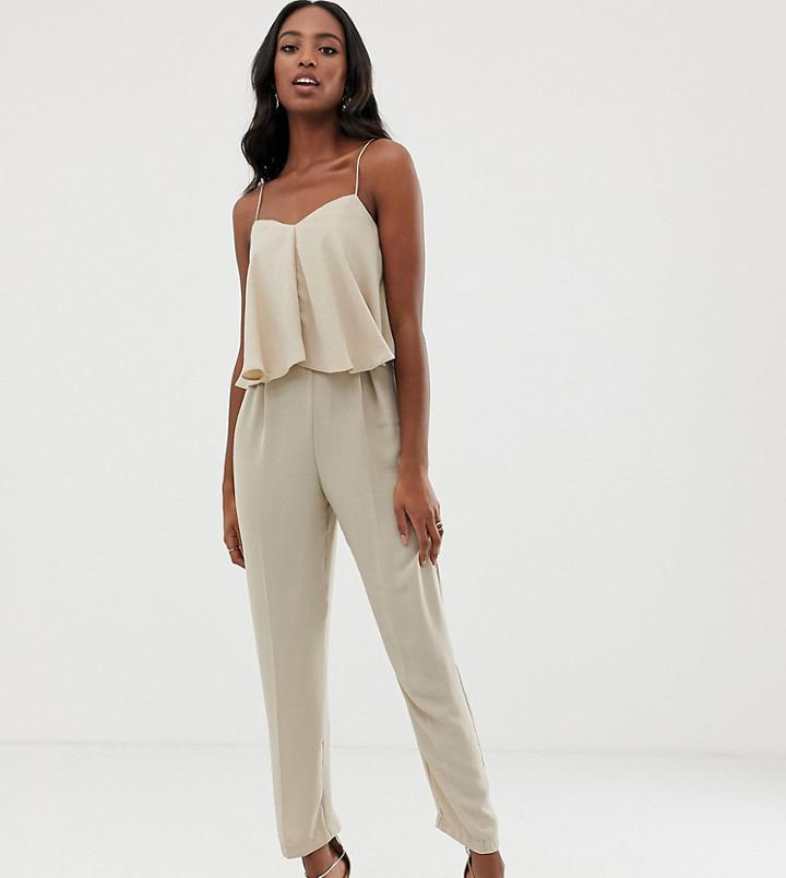 Asos Design Tall Double Layer Cami Peg Jumpsuit-beige