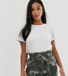 Asos Design Petite Top With Broidery Sleeve - White