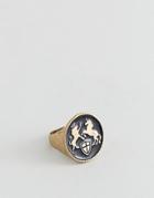 Asos Design Gold Sovereign Ring With Crest - Gold
