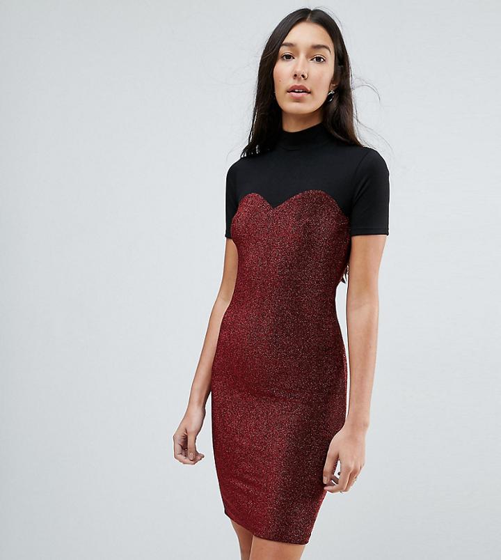 Noisy May Tall High Neck Mesh Top Glitter Bodycon Mini Dress In Black