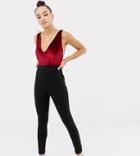 Missguided Velvet Plunge Tailored Jumpsuit In Multi - Red