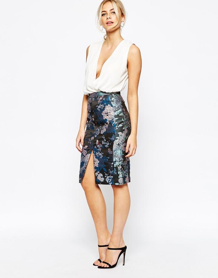 Oasis Butterfly Jacquard Pencil Skirt - Multi Black