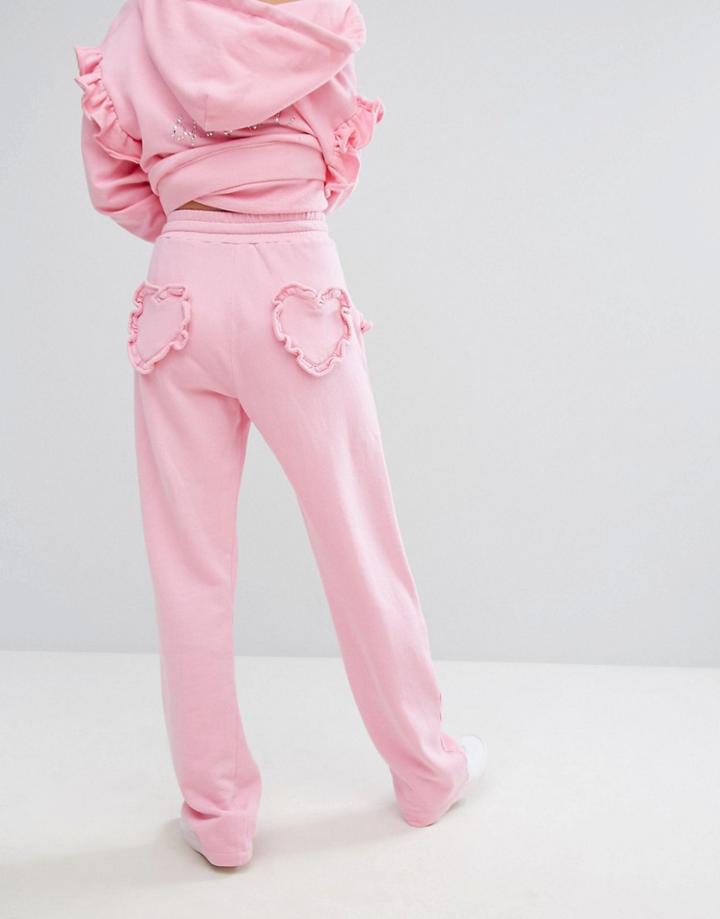 Lazy Oaf Spoilt Joggers With Frilly Heart Bum - Pink