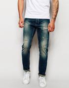 Blend Jeans Twister Slim Fit Distressed Mid Wash - Middle Blue Denim