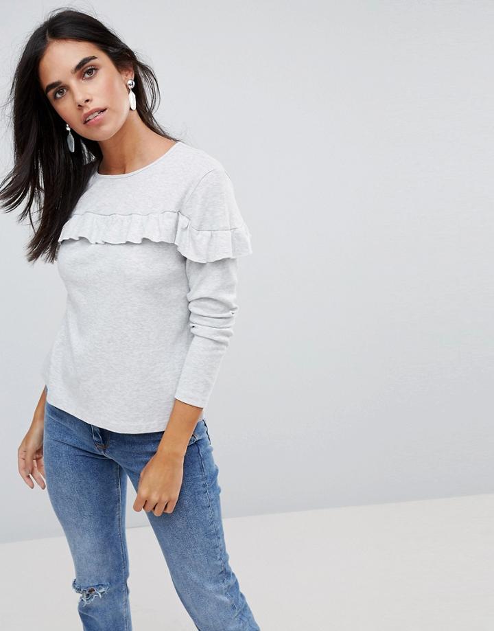 Vila Ruffle Sweatshirt - Gray