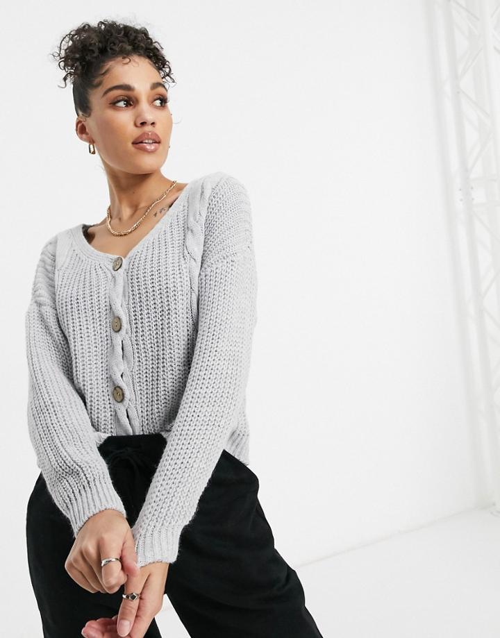 Naanaa Knit Cardigan In Light Gray-grey
