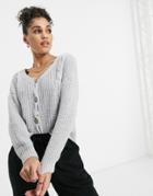 Naanaa Knit Cardigan In Light Gray-grey