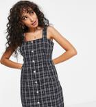 New Look Check Boucle Pinny Dress In Blue