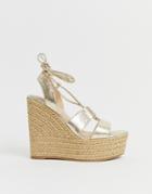 Office Hula Hula Gold Tie Up Espadrille Wedges