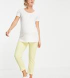 Asos Design Maternity Under The Bump Textured Peg Pants With Tie Waist In Lemon-yellow