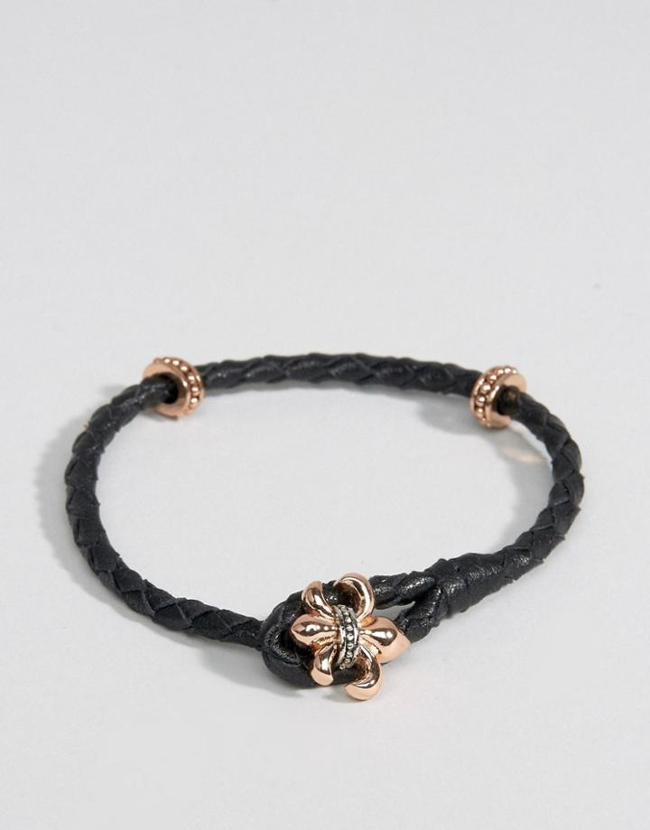 Rebel Heritage Fleur De Lys Leather Bracelet In Black - Black