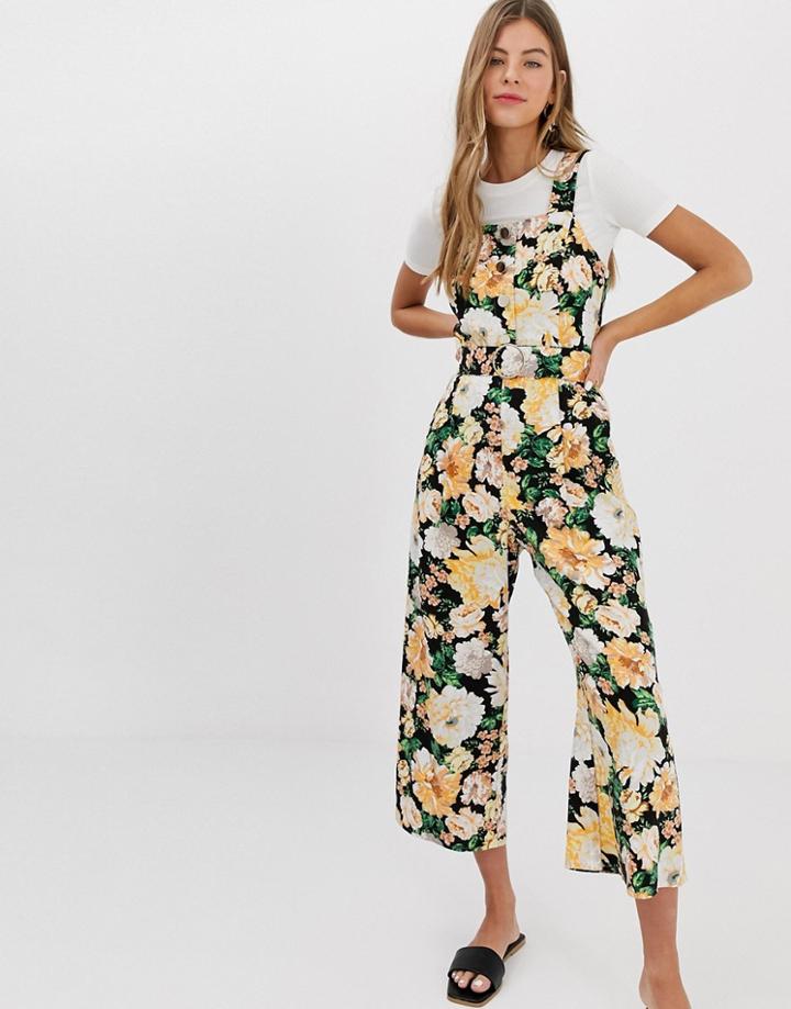 Miss Selfridge Pinny Jumpsuit In Floral Print - Multi