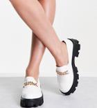 Raid Wide Fit Alessio Chunky Flat Shoes With Gold Chain Detail In White Croc
